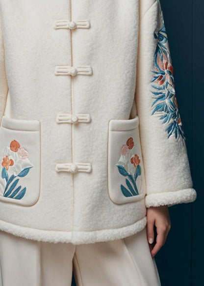 Beige Print Pockets Teddy Faux Fur Coats Winter