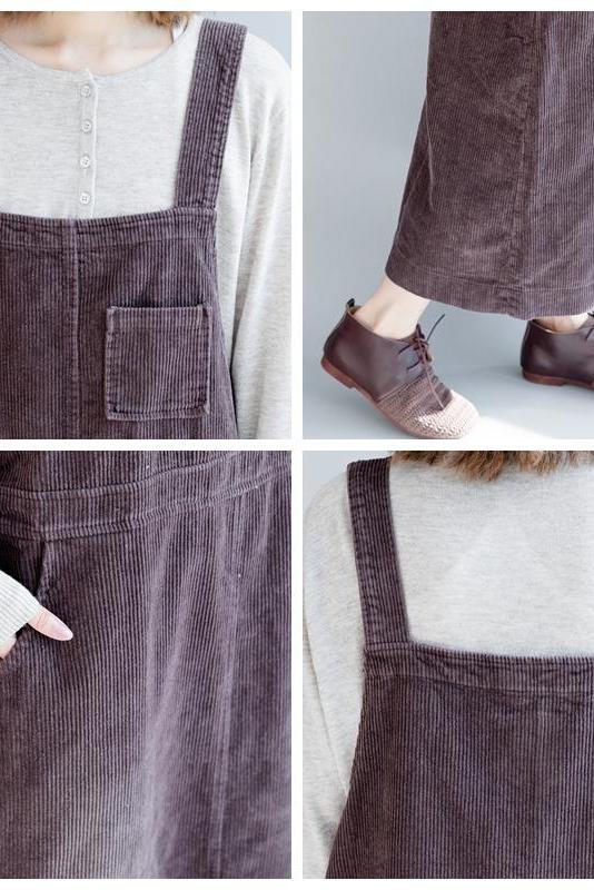 Loose Corduroy Strap Dresses Fall Outfits