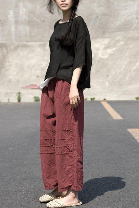Limited Stock- Distressed Wine Red Loose Pants