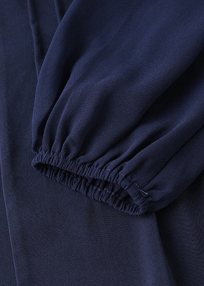 Stylish Navy Ruffled Wrinkled Chiffon Top Spring