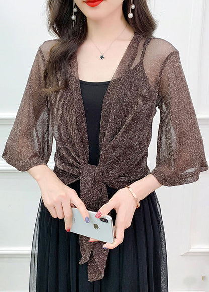 Simple Coffee Bright Silk Tulle Cardigan Summer