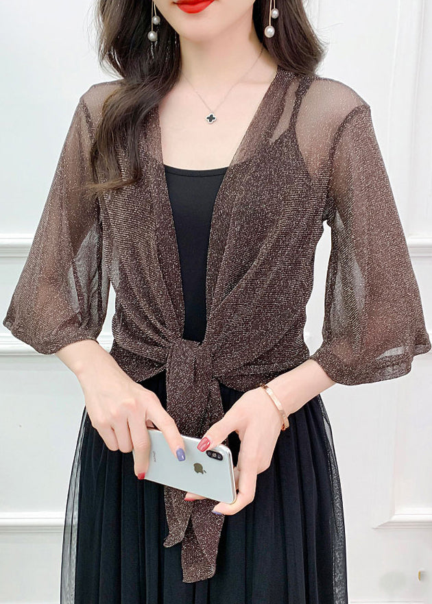 Simple Coffee Bright Silk Tulle Cardigan Summer