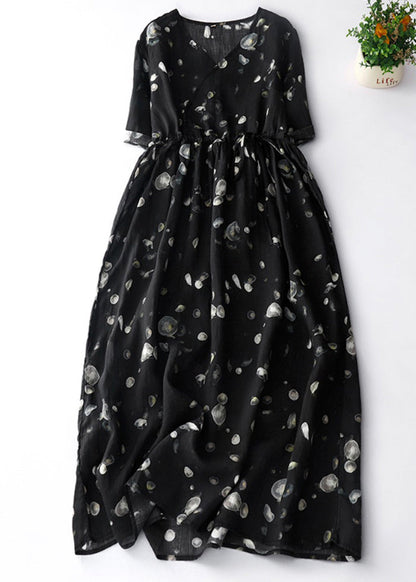 Light Grey Print Lace Up Cotton Dresses Summer