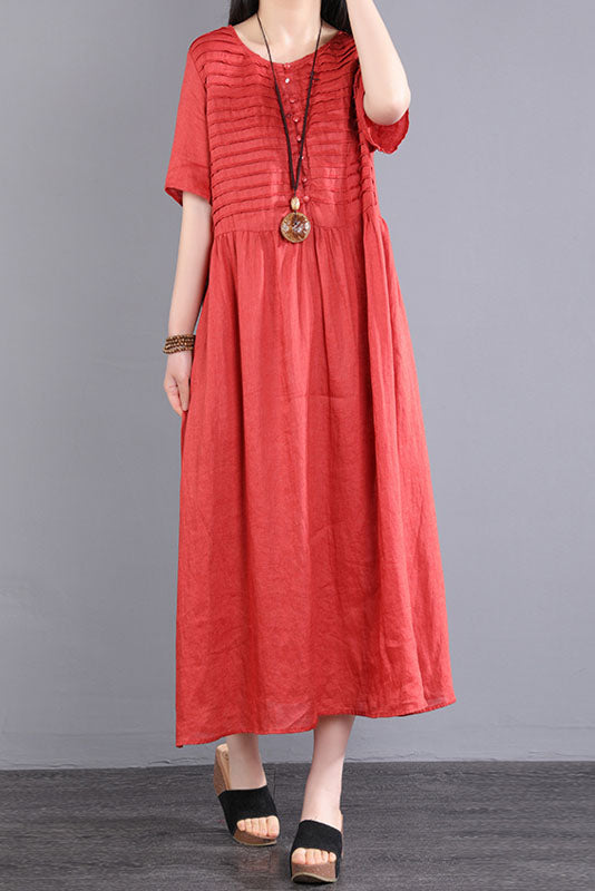 - New Striped Dress Long Linen Red Dress