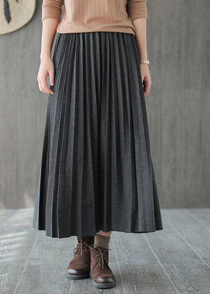 Italian Grey Black Woolen Pleated Fall Skirts