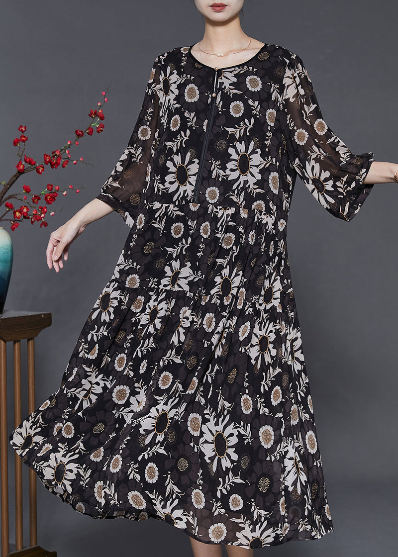 Black Oversized Print Chiffon Robe Dresses Summer