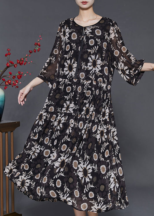 Black Oversized Print Chiffon Robe Dresses Summer