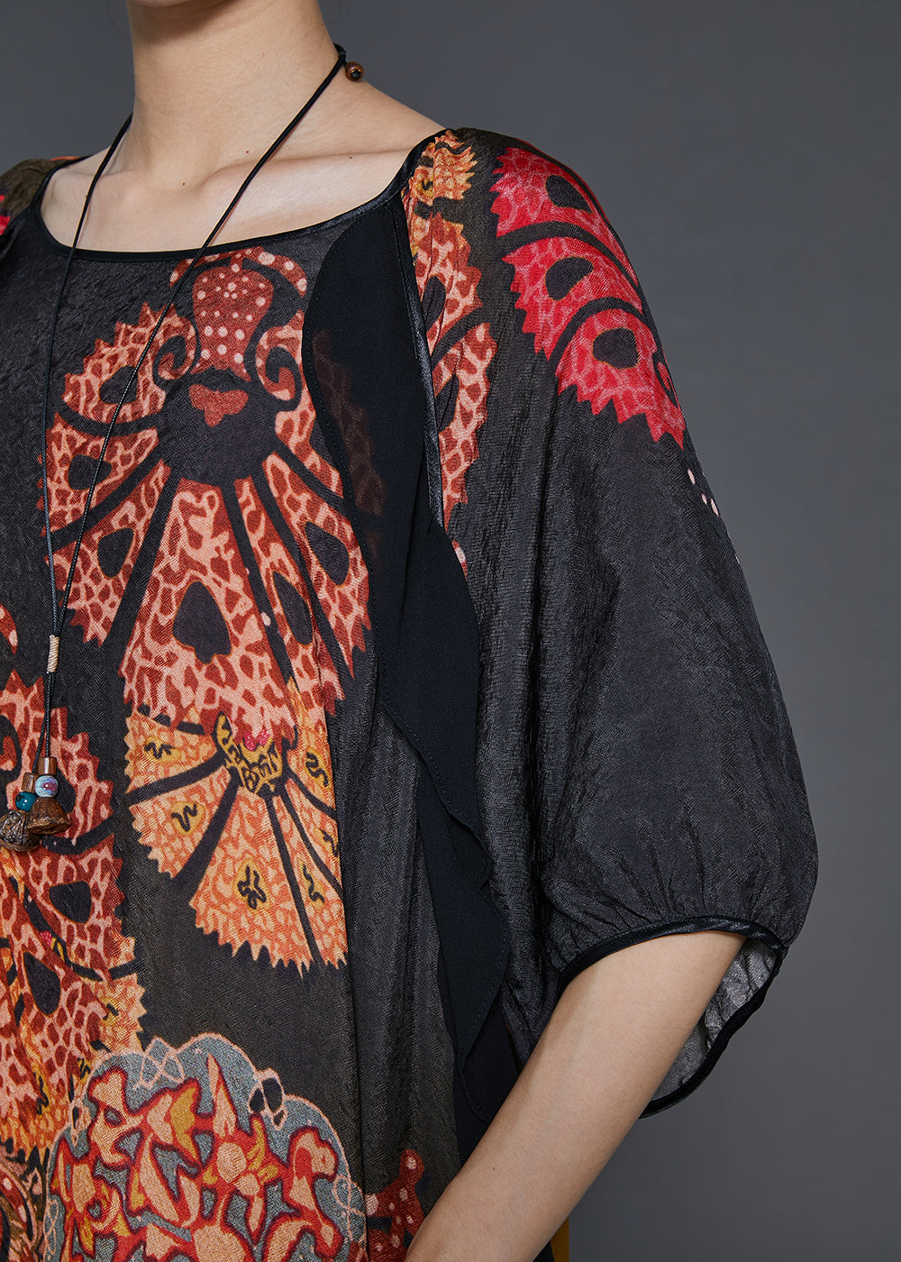 Gradient Color Print Patchwork Silk Long Dress Summer