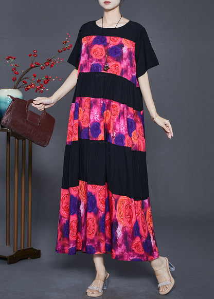 Black Oversized Patchwork Chiffon Maxi Dress Summer