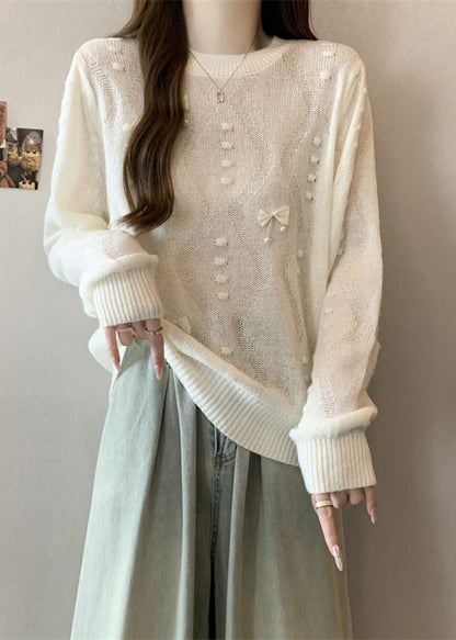 White Tasseled Butterfly Knit Tops Fall
