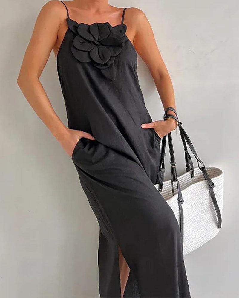 Chest Embellished Cotton and Linen Sling Dress