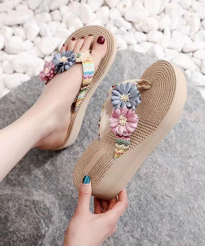 Grey Splicing Thong Sandals Splicing Wedge
