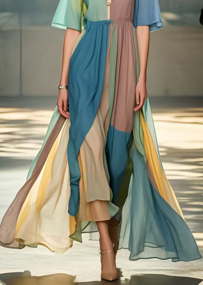 Multicolour Cold Shoulder Exra Large Hem Beach Dress Summer
