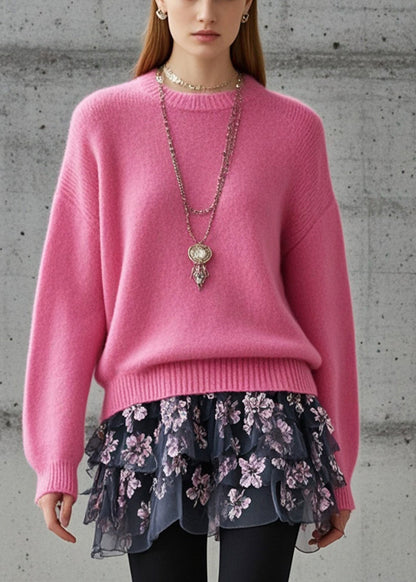 Art Rose O-neck Thick Knit Shirts Fall