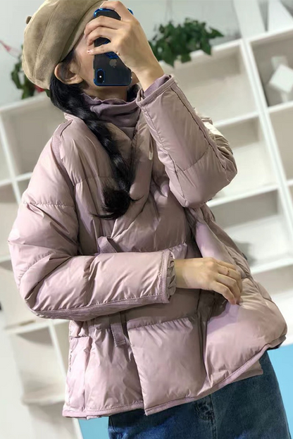 Winter Simple Slanted Breast Down Jacket Retro Bread Jacket