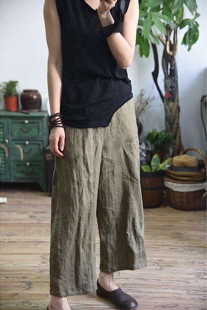 Simple Ramie Wide-leg Pants
