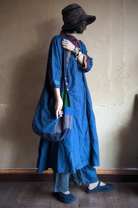 -blue Linen Loose Dress Robe