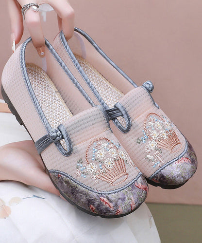 Fine Embroidery Flat Shoes for Grey Tulle Fabric
