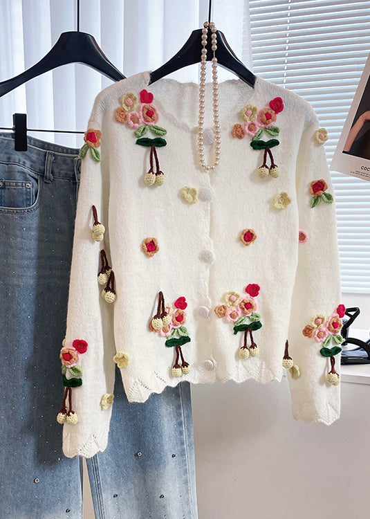 White Fuzzy Ball Decorated Warm Knit Cardigan Winter