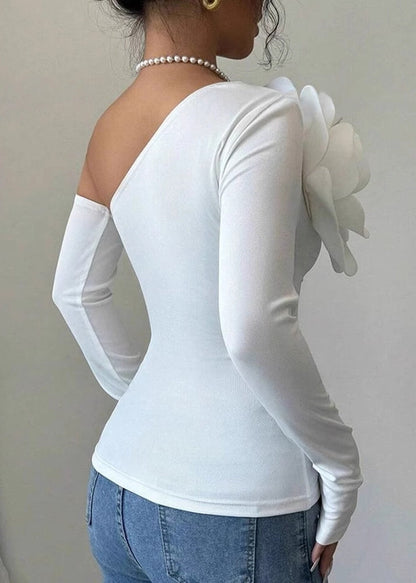 French White Cold Shoulder Cotton Top Long Sleeve