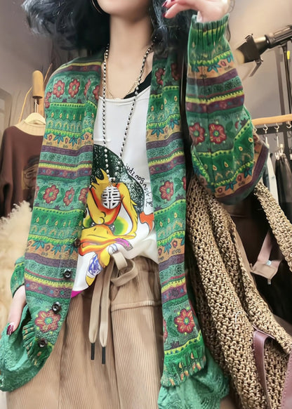 Green V Neck Cozy Knit Cardigan Fall