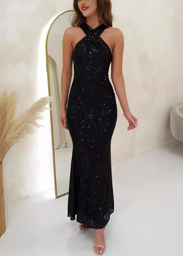 Pink Backless Sequins Slim Fit Dress Sleeveless