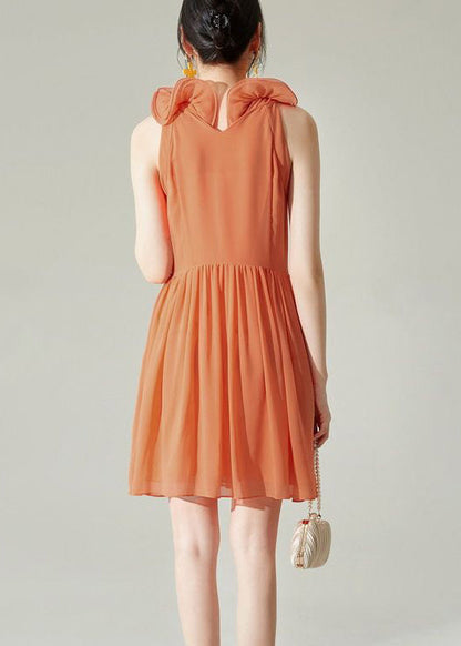 New Orange Wrinkled Chiffon Mid Dress Sleeveless
