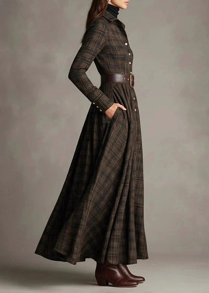 New Peter Pan Collar Plaid Cotton Shirts Dresses Fall