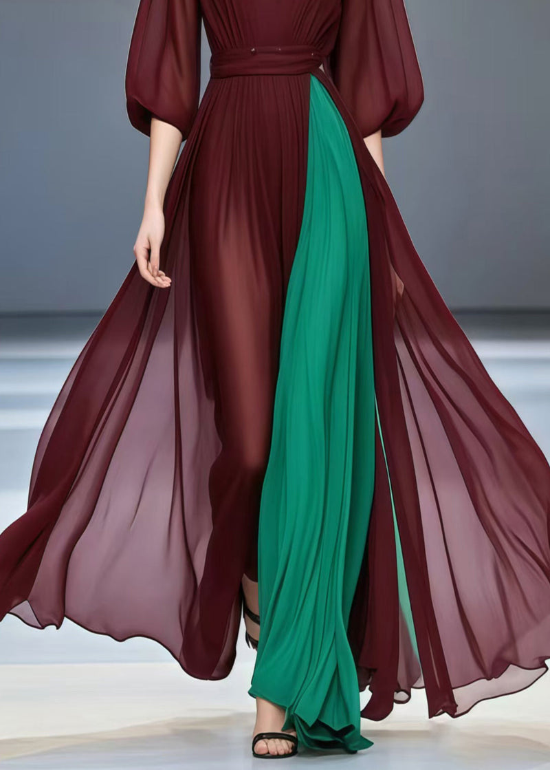 Mulberry Exra Large Hem Patchwork Chiffon Dress Summer