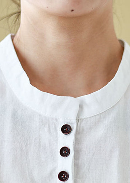 White Button Cotton Summer T Shirt O Neck