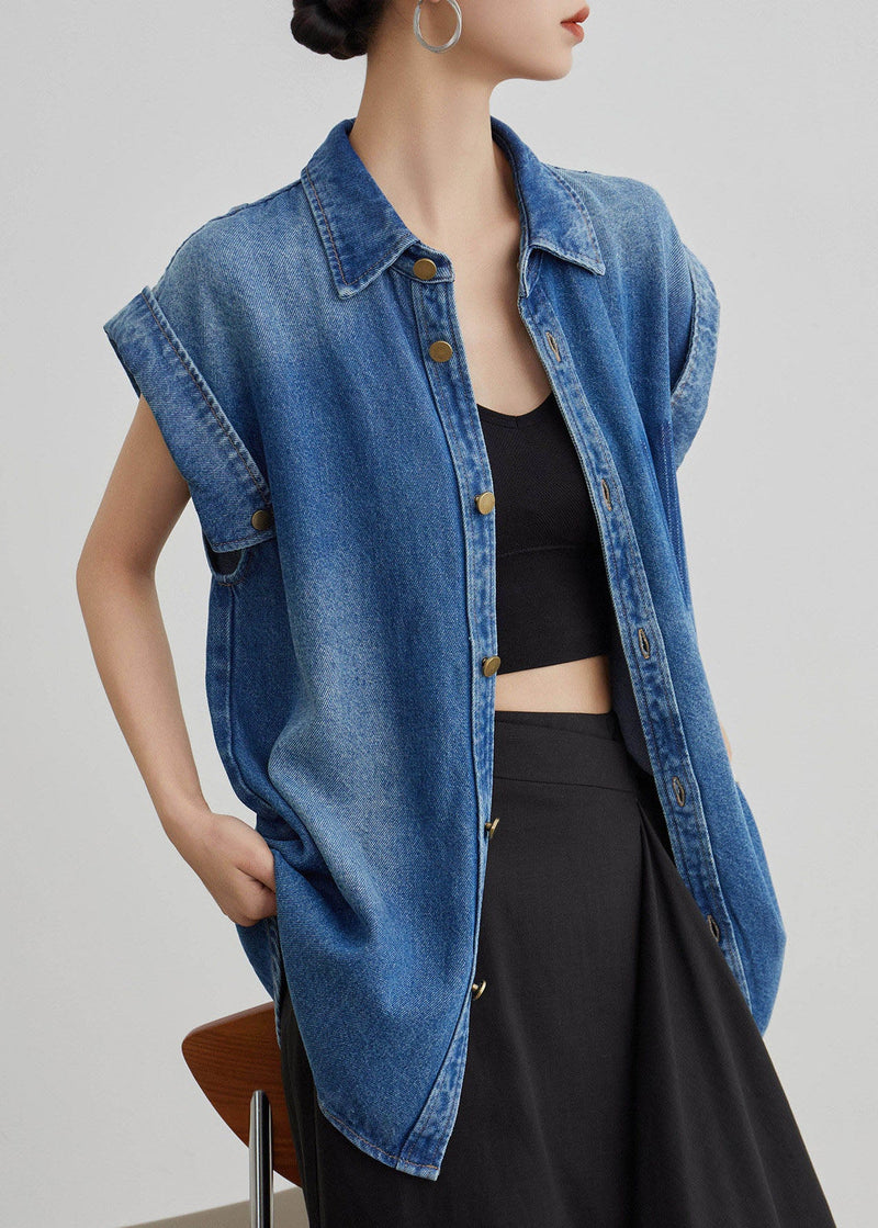 Blue Peter Pan Collar Button Denim Shirt Coat Summer