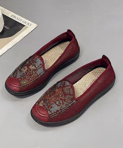 Splicing Hollow Out Flat Shoes for Black Knit Fabric