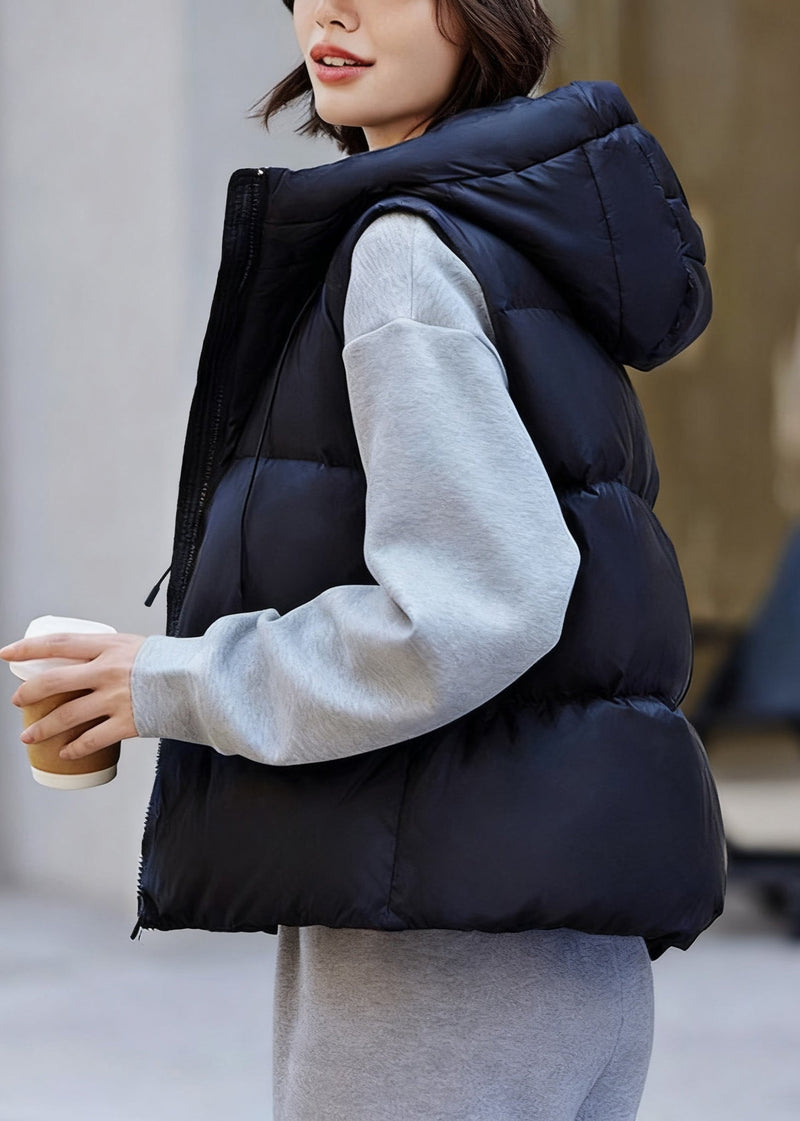 White Zip Up Pockets Drawstring Duck Down Waistcoat Winter
