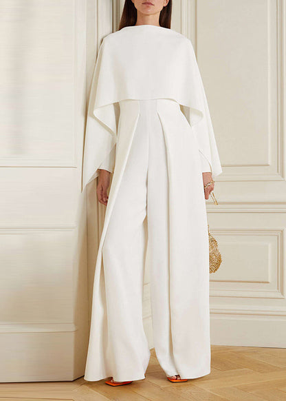 White Zippered Patchwork Cotton Jumpsuit Spring
