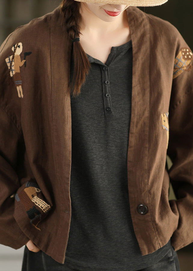 Linen Embroidered Button Cozy Coats Fall