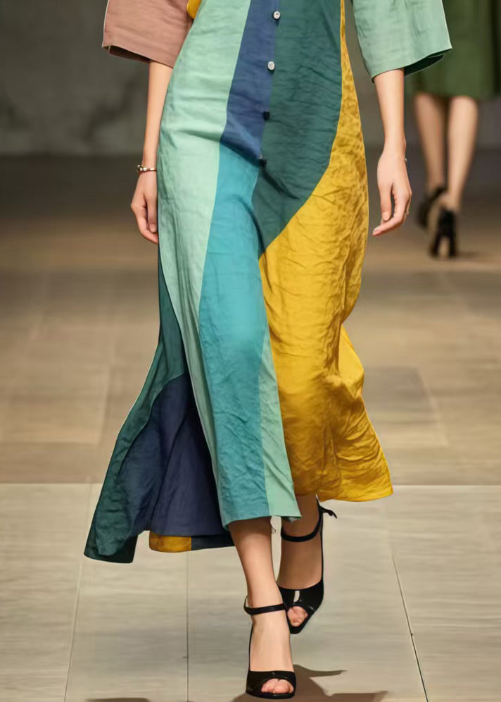 Multicolour Asymmetrical Design Cotton Long Dress Summer