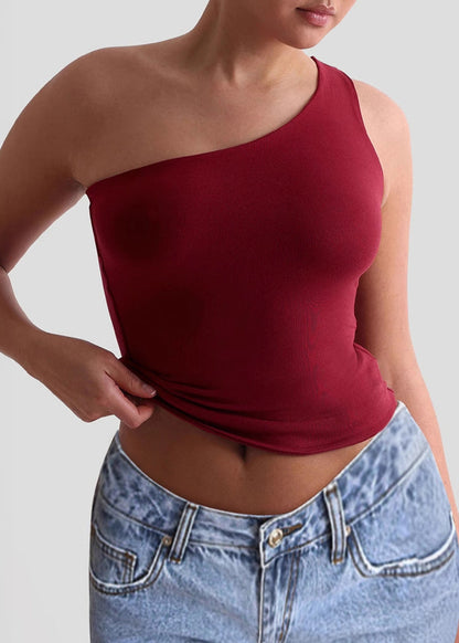 Italian White One Shoulder Slim Fit Tank Top Summer