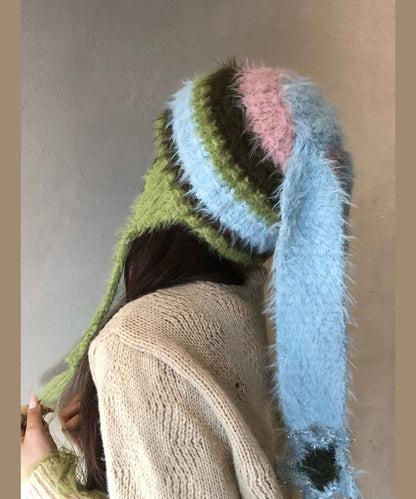Colorblock Striped Fur Knit Bonnie Hat