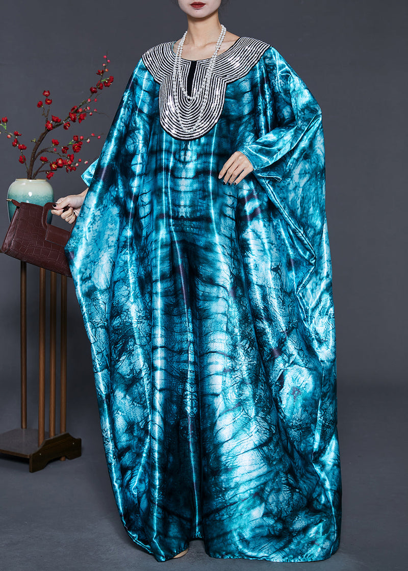 Green Oversized Tie Dye Silk Dress Batwing Sleeve
