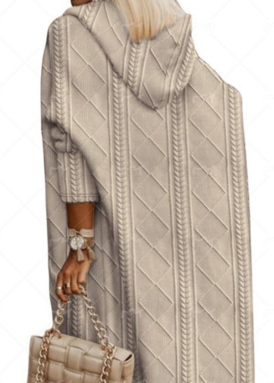 Loose Khaki Hooded Pockets Knit Cardigan Fall