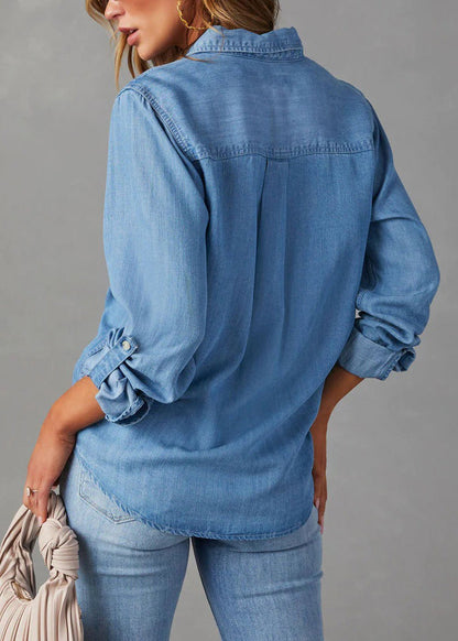 Blue Peter Pan Collar Denim Shirt Top Fall