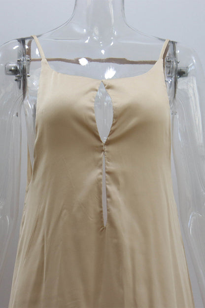 Vacation Color Hollow Out Backless O Neck Sling Dresses