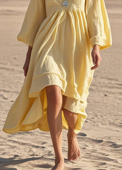 Yellow Exra Large Hem Cotton Holiday Dress Fall