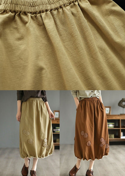 Coffee Pockets Patchwork Cotton Skirts Wrinkled Embroidered Spring