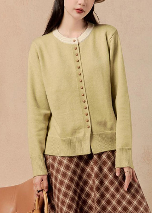 Yellow O Neck Button Knit Coats Winter