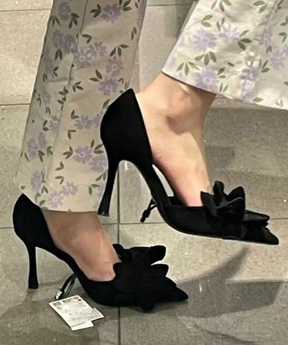 Rose Suede Splicing High Heels Pointed Toe