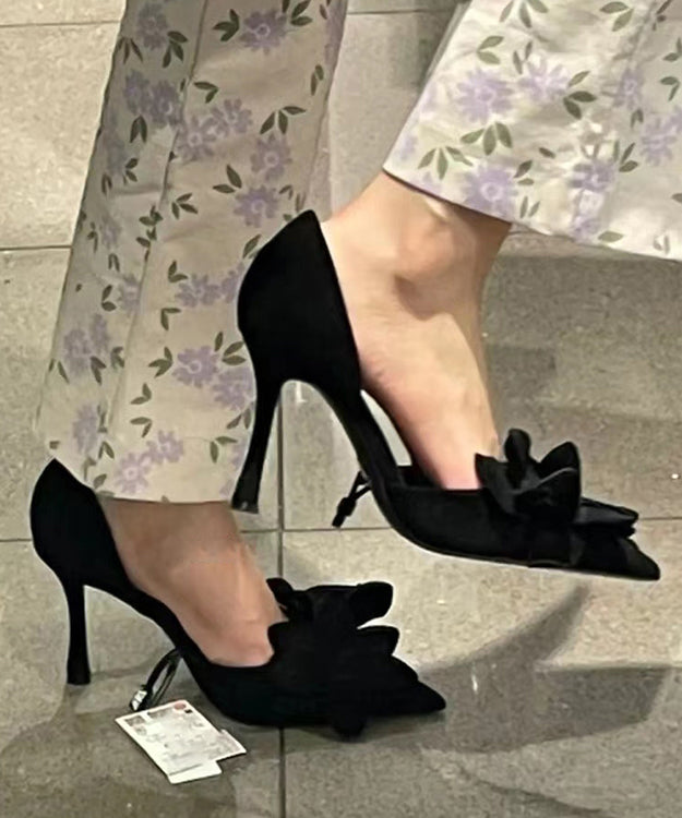 Rose Suede Splicing High Heels Pointed Toe
