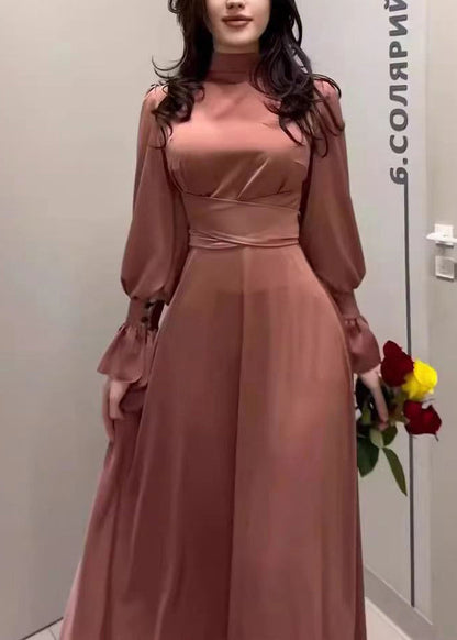 Autumn Waist Cinching Silk Long Dress