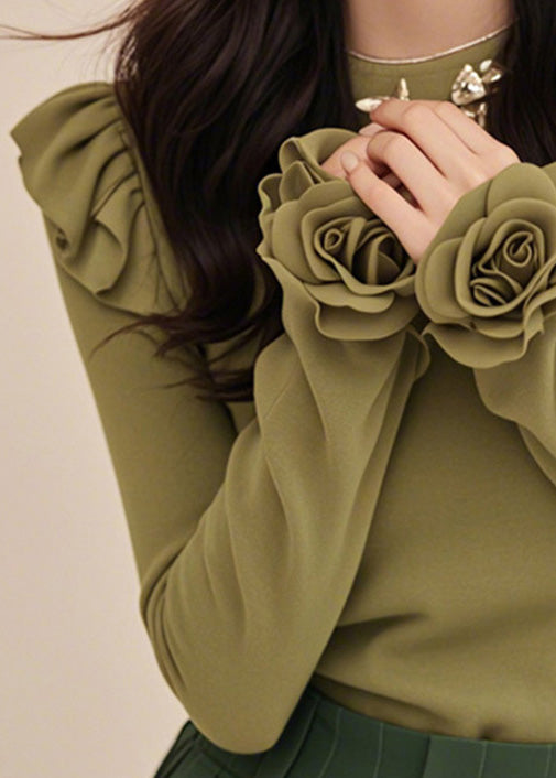 Green O-neck Cotton T Shirts Winter