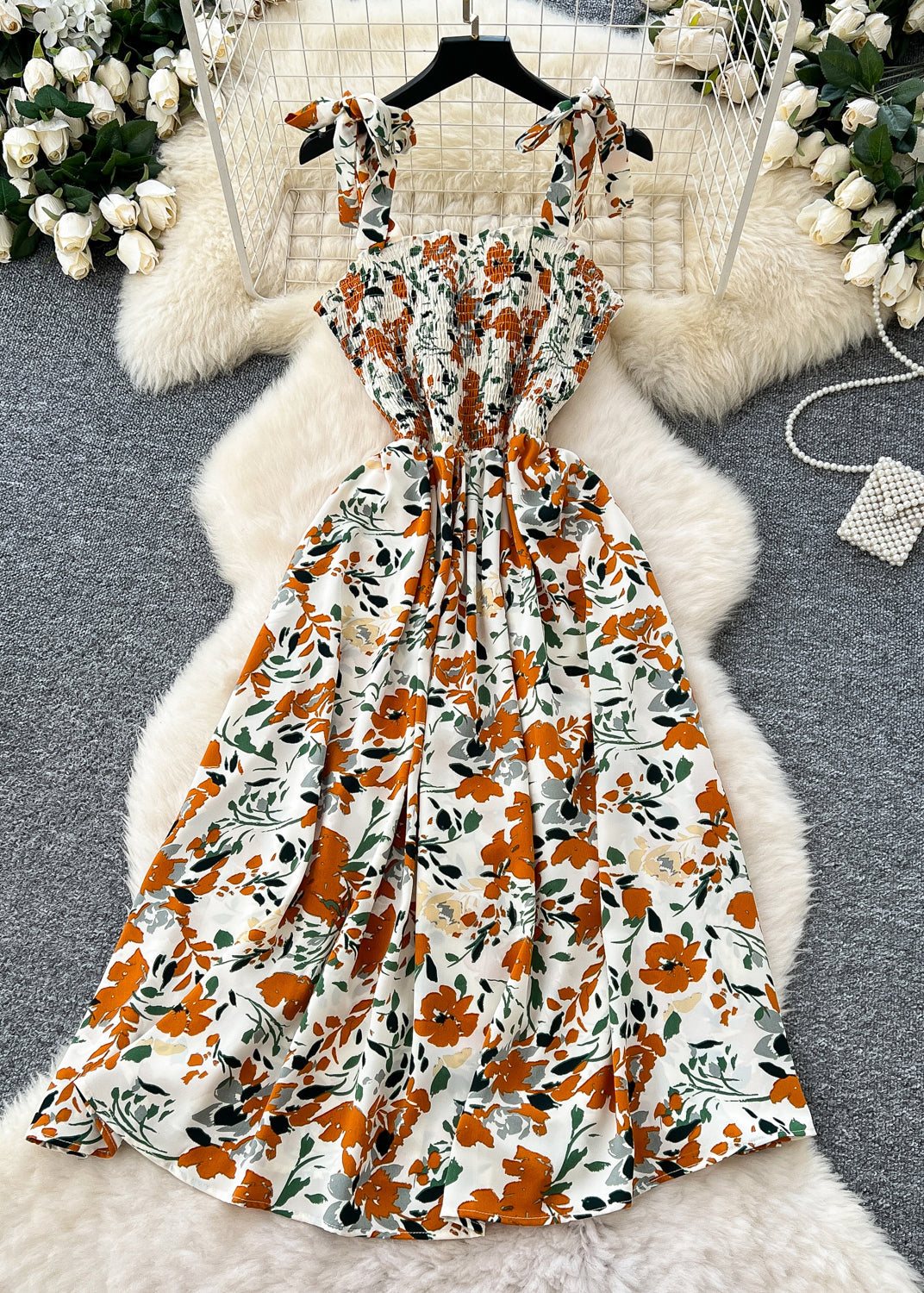 Apricot Print Chiffon Cami Dress Summer